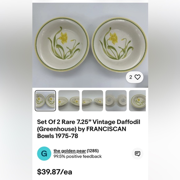 4 Vintage Franciscan Bowls in their Daffodil Pattern - Picture 12 of 12